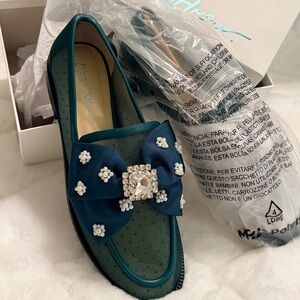 Betsey Johnson Teal Jeweled Bow SETH EMERALD Flats